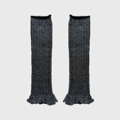 Handmade Wool Blend Knitted Lace Mid-Calf Socks