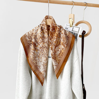 Splicing Print Vintage Square Silk Scarf