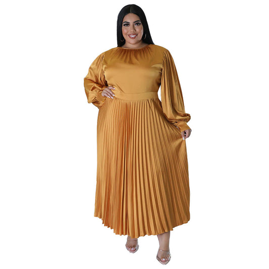 Elegant Lantern Sleeve Pleated Maxi Dress