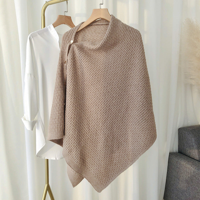 Elegant Winter Cozy Knitted Button Cape Scarf