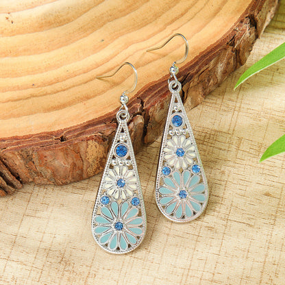 Bohemian Daisy Drop Earrings with Colorful Water Drop Design
