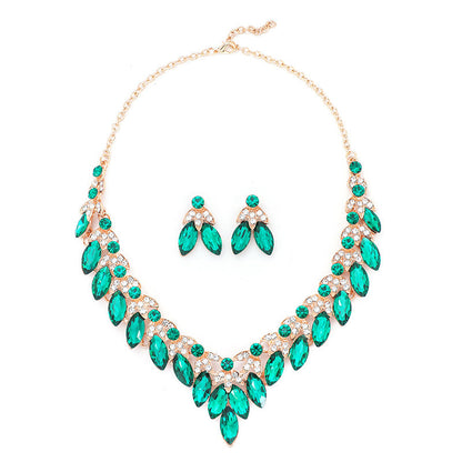 Retro Statement Necklace and Earring Set Crystal Gem Short Chain Women's Fashion Accessories