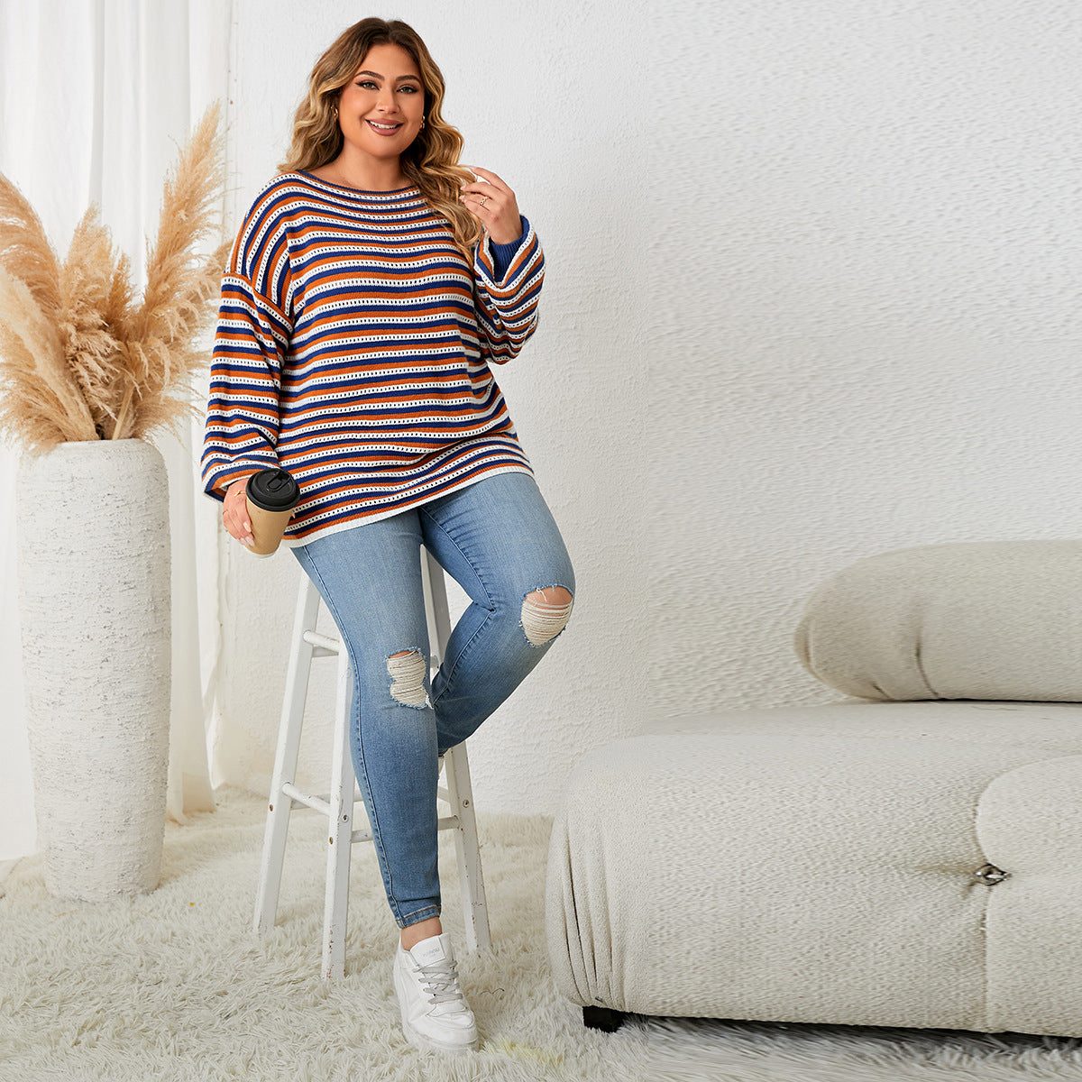 Casual Striped Loose Pullover Top For Women