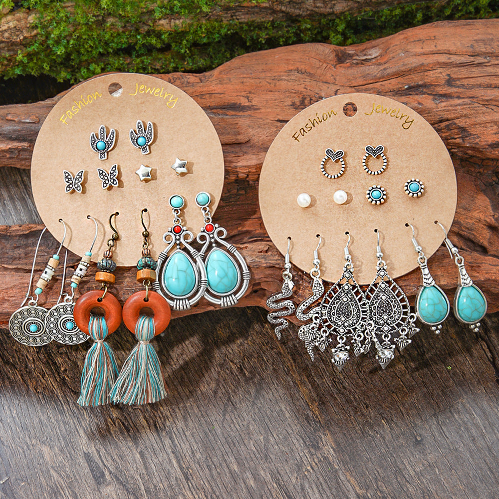Bohemian Style Metal Earrings with Tassels and Geometric Shapes