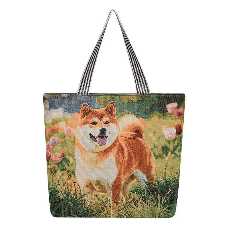 Cartoon Embroidered Canvas Tote Bag Stylish Soft Carryall