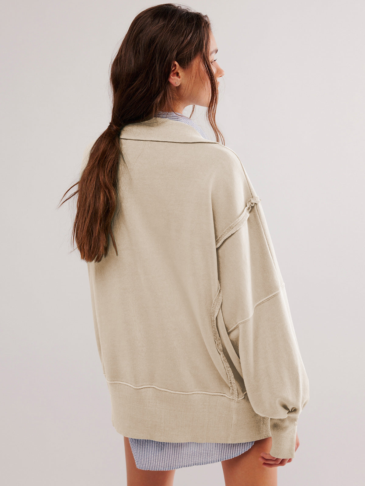 Trendy Casual Polo Neck Sweatshirt with Lantern Sleeves