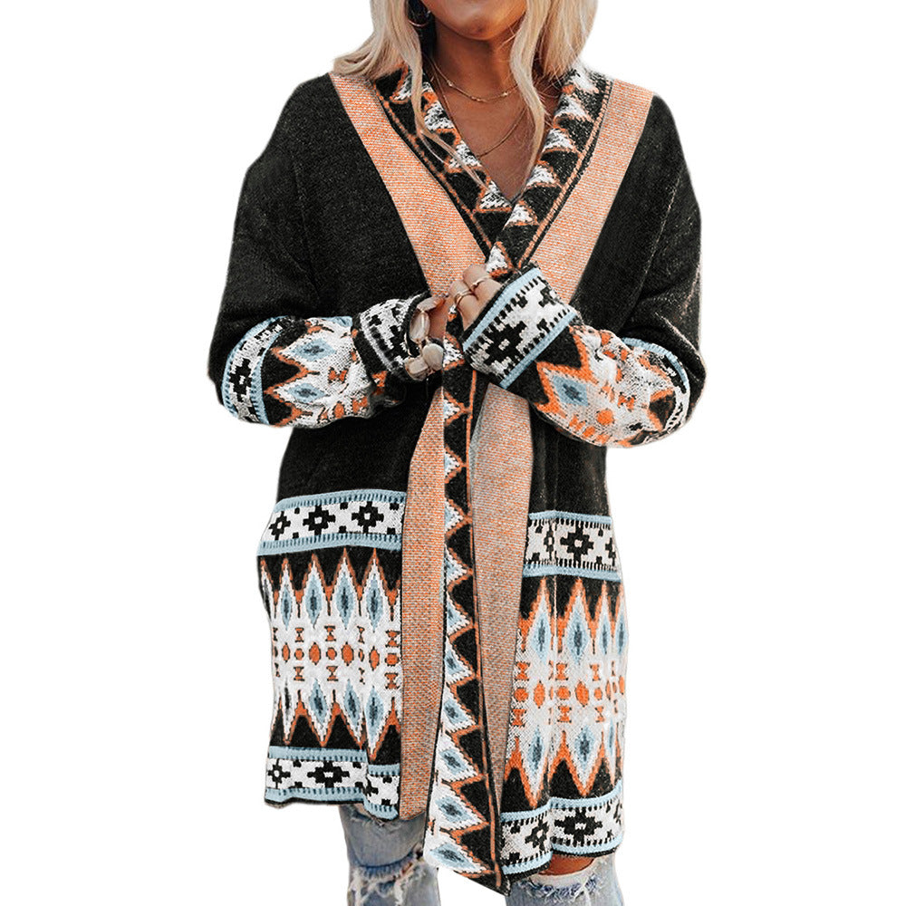 Boho Style Printed Cardigan Jacket Women Autumn And Winter New Cardigan Jacket