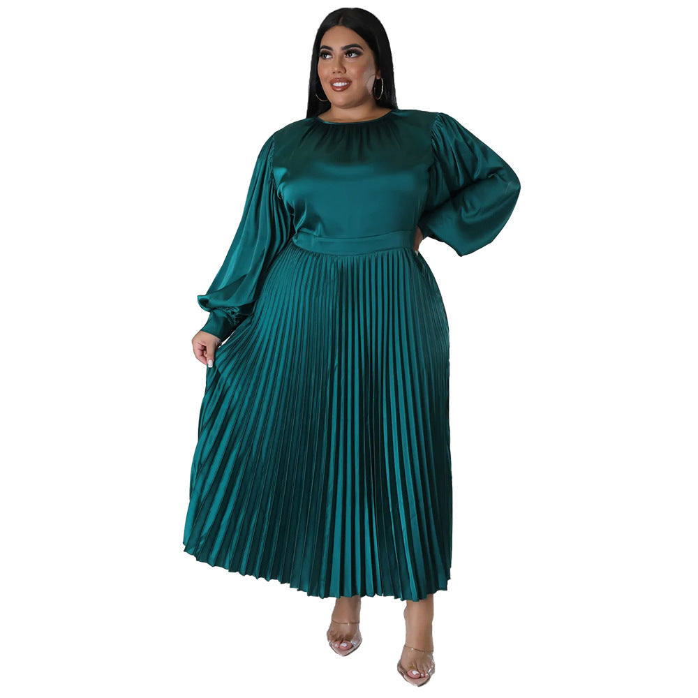 Elegant Lantern Sleeve Pleated Maxi Dress