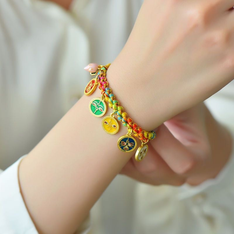 Tibetan Handmade Rope Tangka Handwoven Colorful Rope Five Gods Of Wealth Bracelet