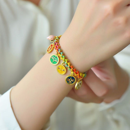 Tibetan Handmade Rope Tangka Handwoven Colorful Rope Five Gods Of Wealth Bracelet