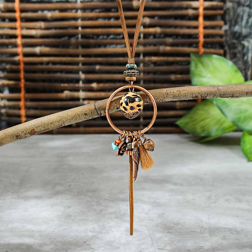 Bohemian Dreamcatcher Tassel Earrings and Wooden Necklace Set