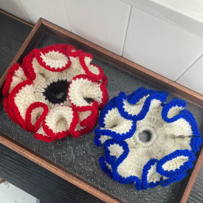 Color Contrast Ruffled Handmade Crochet Scrunchies