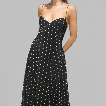 Elegant Casual Polka Dot Print Maxi Dress with Spaghetti Straps
