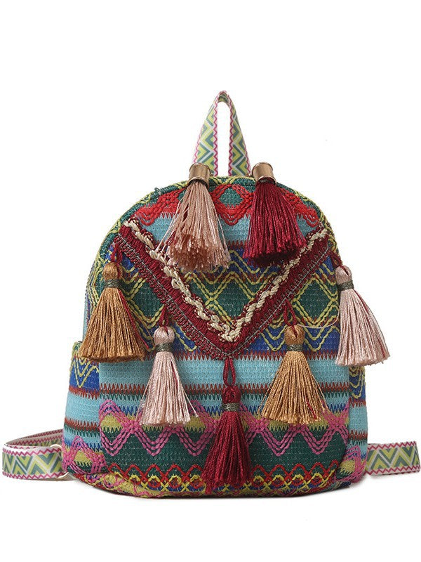 Bohemian Fringe Backpack Lightweight Casual Travel Bag