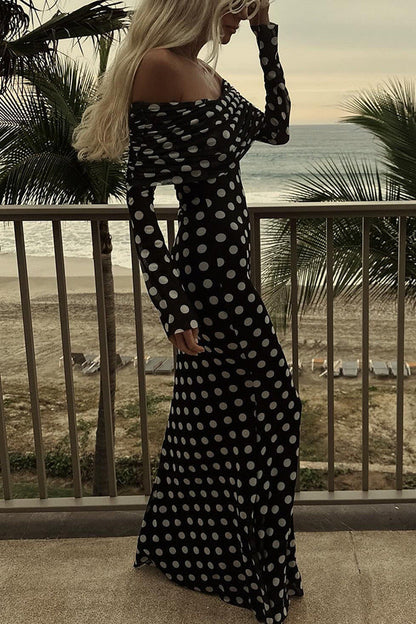 Polka Dot Mesh Off-Shoulder Bodycon Dress for Women