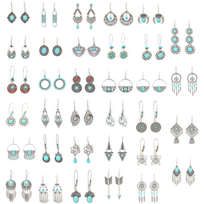 Geometric Turquoise Fringe Earrings Set Bohemian Style