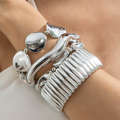 Layered Geometric Statement Cuff Bracelet Set
