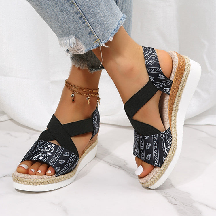 Summer New Flat Bottom Slope Heel Fish Mouth Casual Women'S Sandals