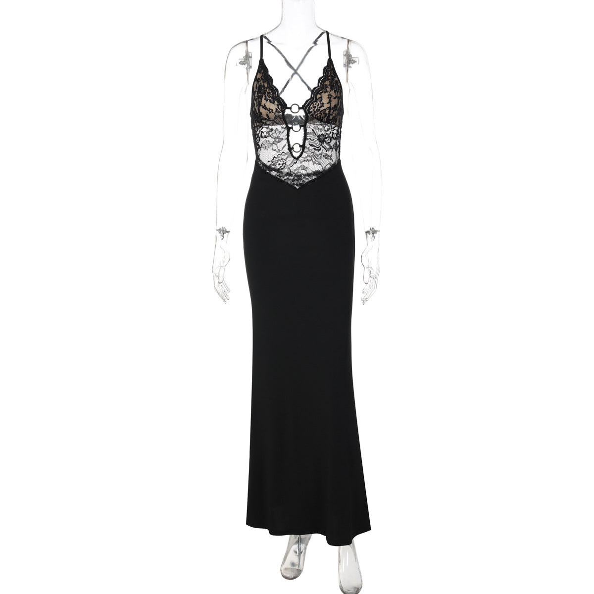 Sexy Lace-Trimmed Bodycon Dress with Deep V Neck