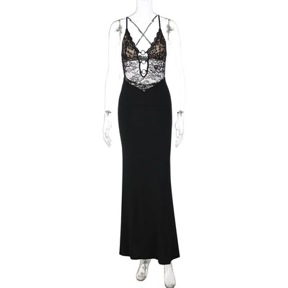 Sexy Lace-Trimmed Bodycon Dress with Deep V Neck