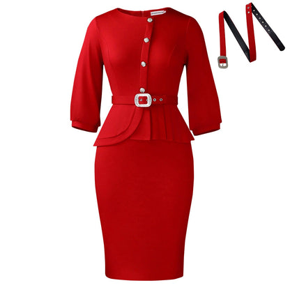 Elegant Ruched Bodycon Dress With Ruffled Neckline