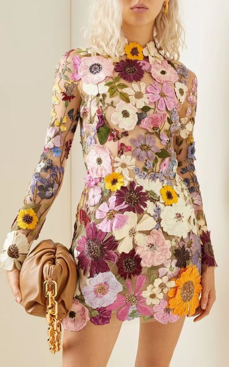 Three-Dimensional Flowers Wrap Hip Sexy Dress