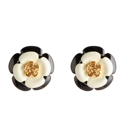 Elegant French Style Camellia Flower Enamel Drop Earrings For Women