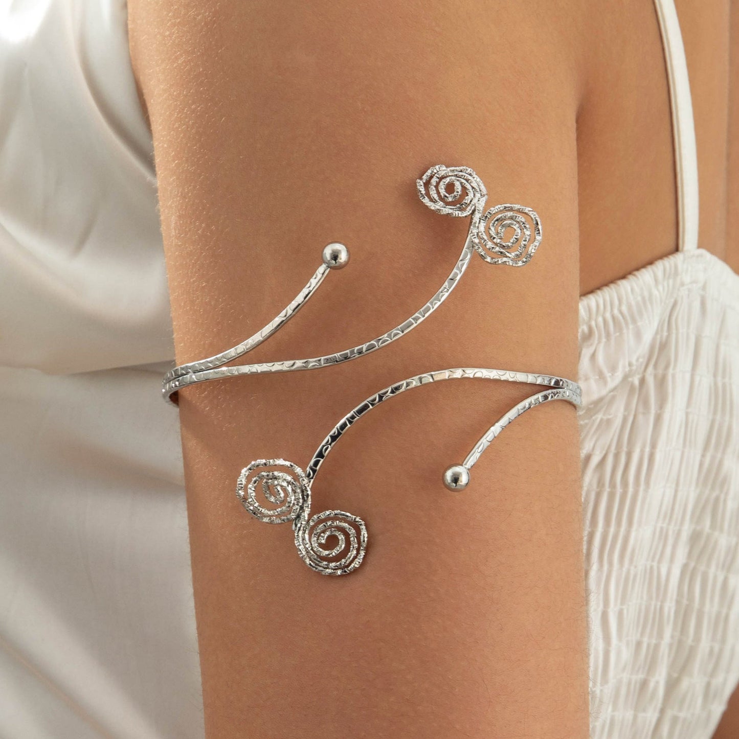 Floral Open Arm Cuff Bracelet Geometric Punk Style Beach Party Jewelry