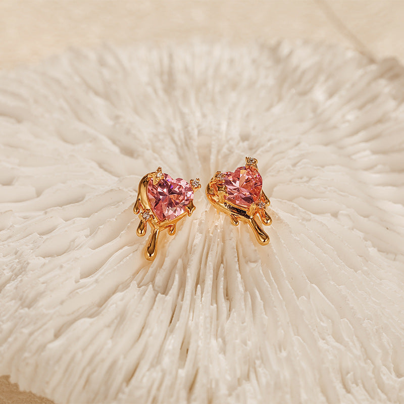 Cute Pink Heart Zircon Stud Earrings