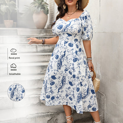 Floral Print Off-Shoulder A-Line Dress in White