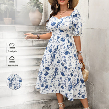Floral Print Off-Shoulder A-Line Dress In White