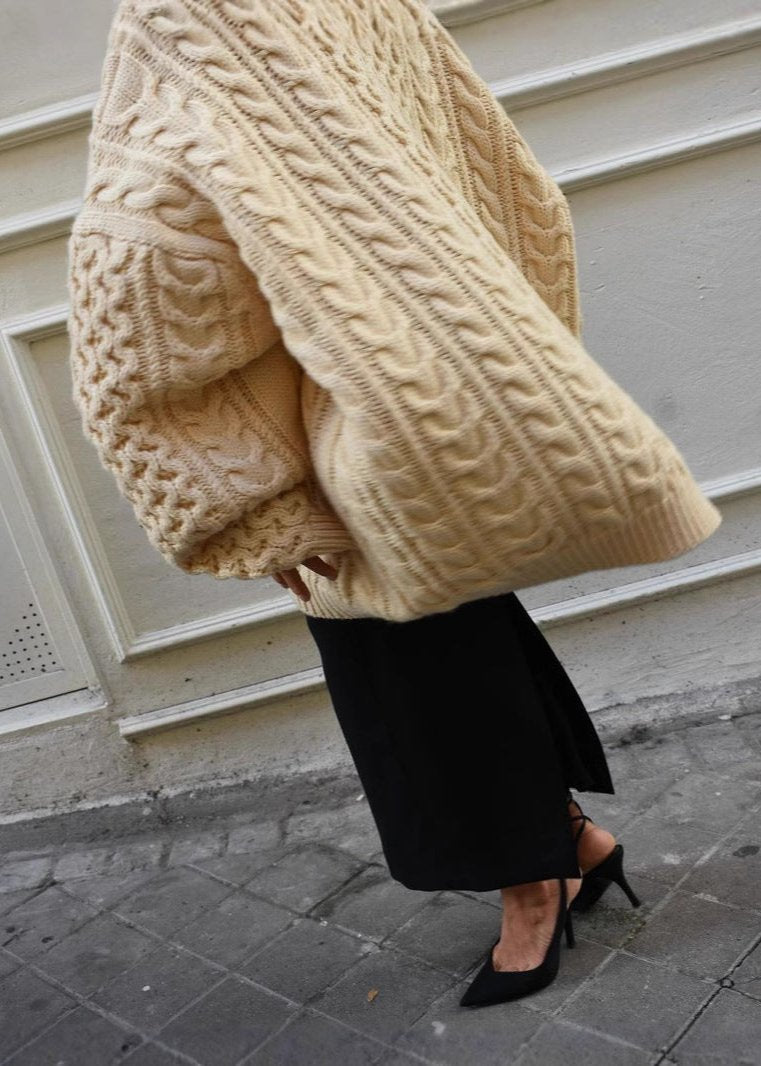 Cable Knit Wool Oversized Relaxed Fit Sweater