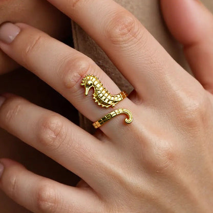 Ocean Series 18K Gold-Plated Stainless Steel Ring Stylish Open Ring for Women