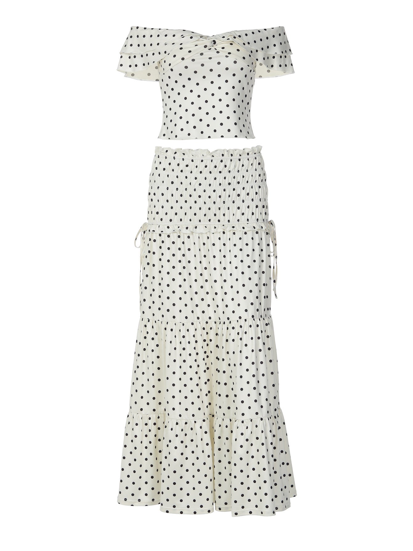 Trendy Dot Print Off-Shoulder Top and Long Skirt Set