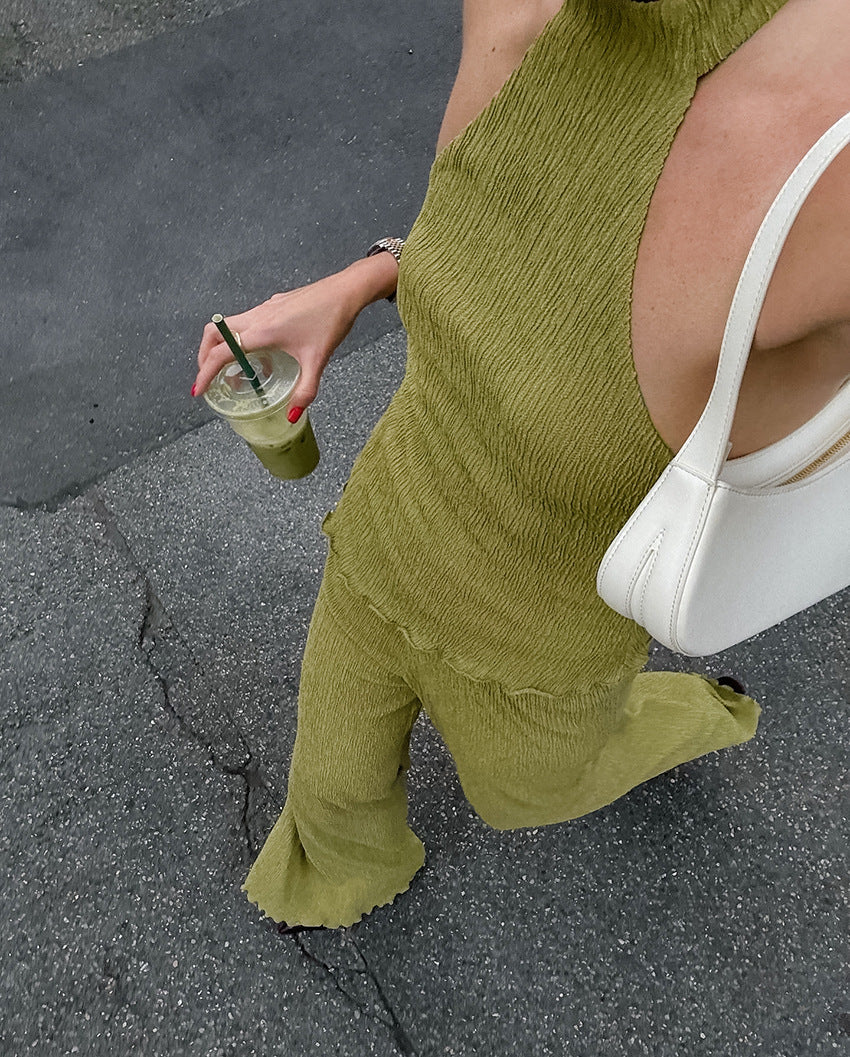 Casual Halter Backless Top and Pants Sets