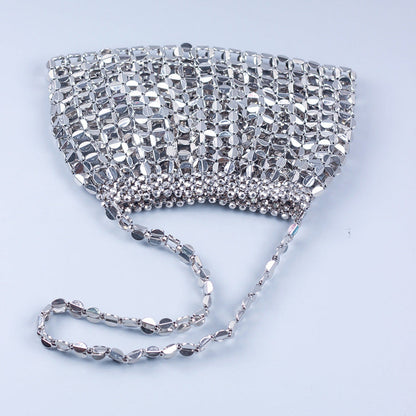 Beaded Woven Shoulder Tote Bag