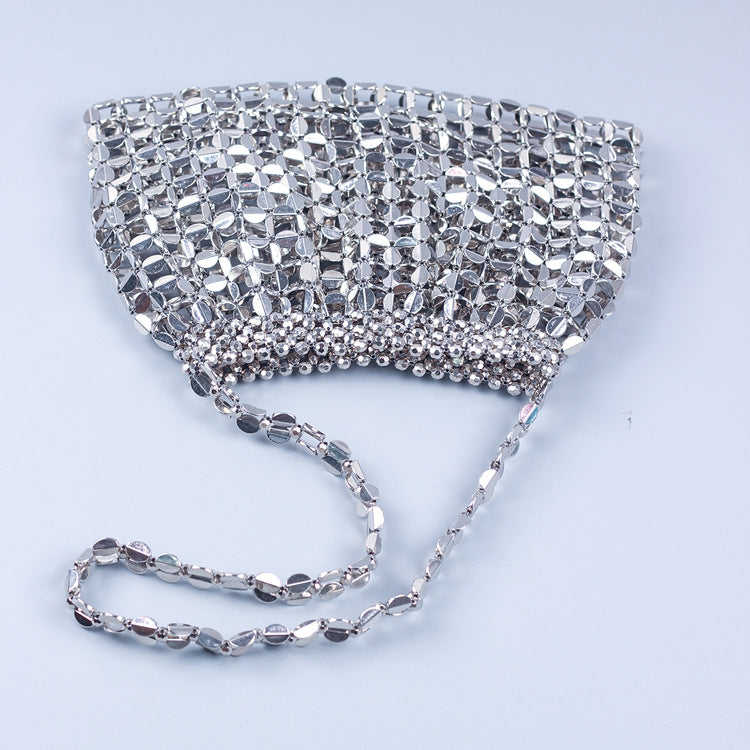 Beaded Woven Shoulder Tote Bag