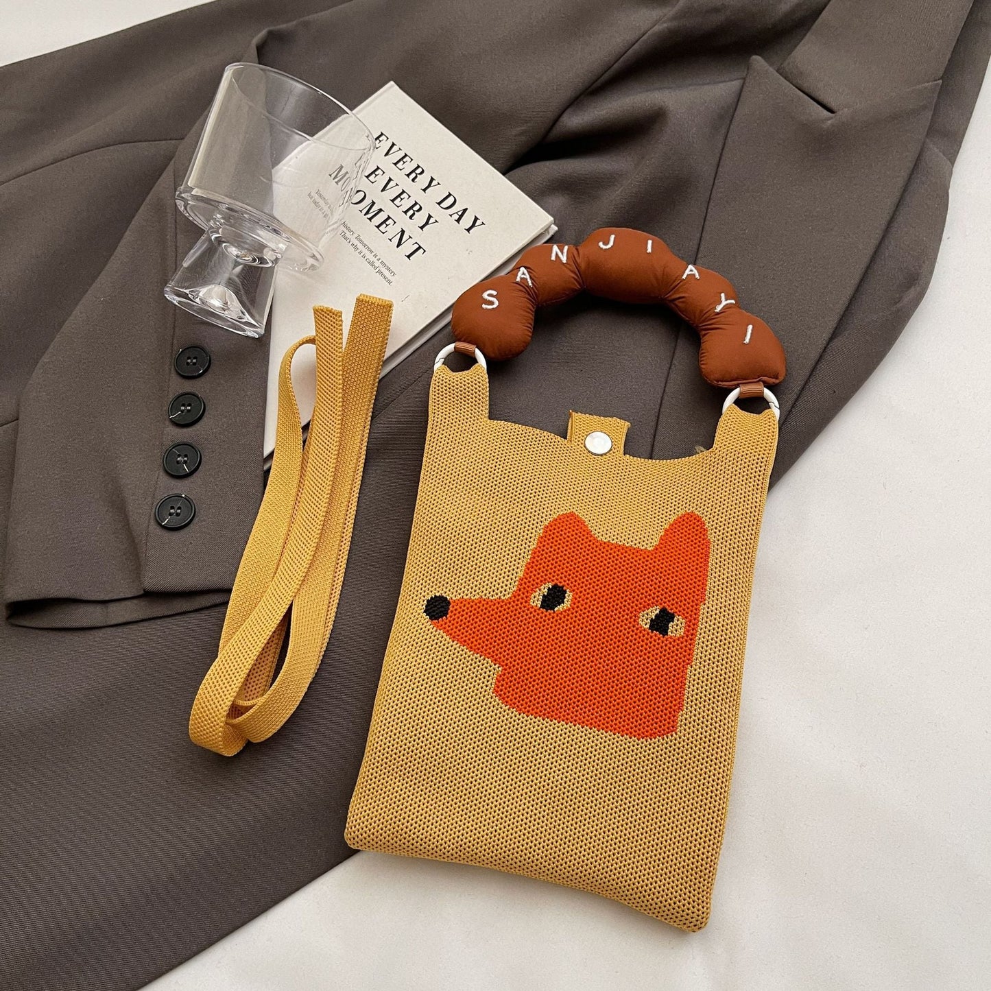 Trendy Knitted Crossbody Phone Bag Cute Cartoon Design