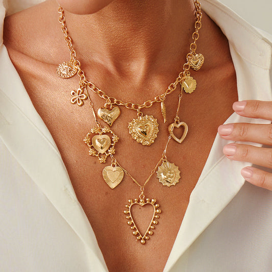 Heart-Shaped Metal Lava Pendant Necklace Trendy Sweet Style