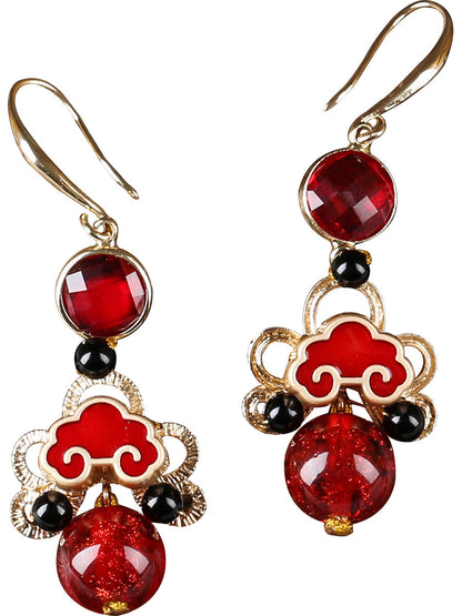 Red Cheongsam Antique National Style Earrings