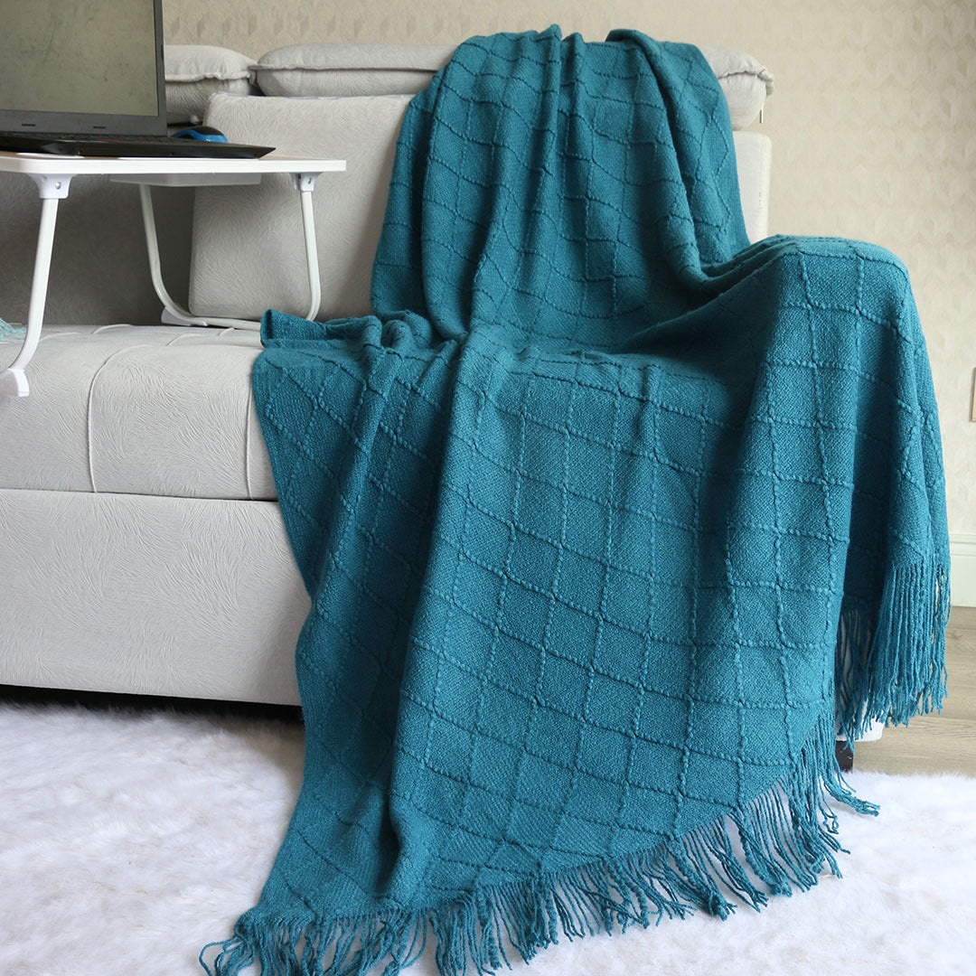Minimalist Solid Color Diamond Pattern Sofa Blanket