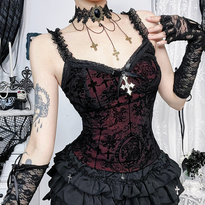 Dark Gothic Style Lace Cami Top Sexy Slim Fit Tank Top