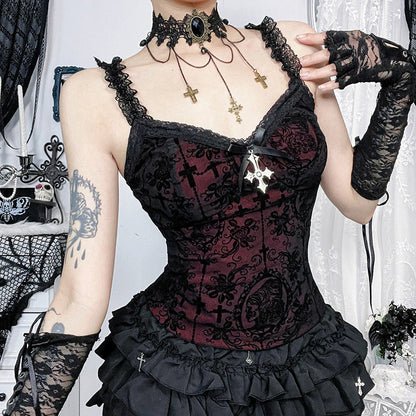 Dark Gothic Style Lace Cami Top Sexy Slim Fit Tank Top