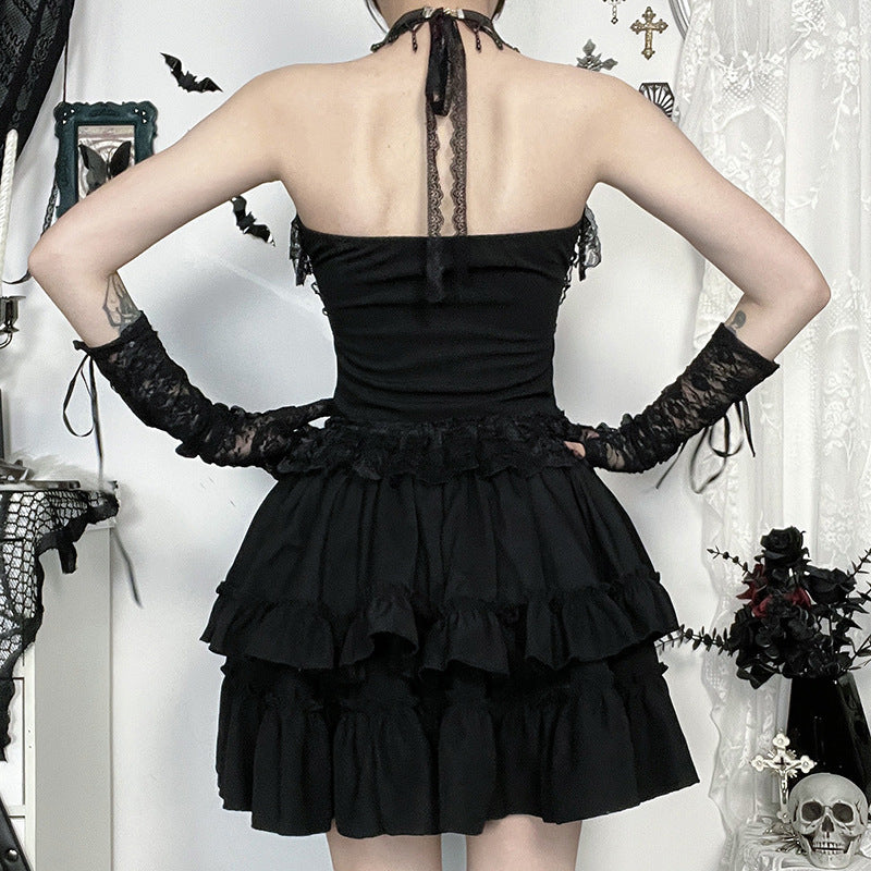 Dark Gothic Floral Print Sundress Stylish Comfortable Short Dress
