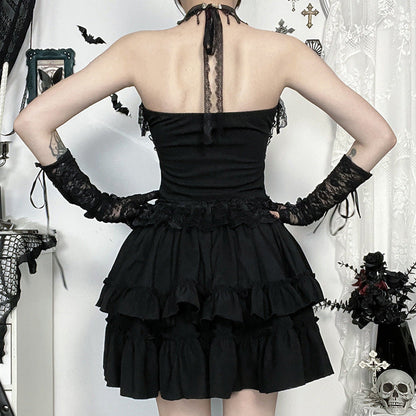 Dark Gothic Floral Print Sundress Stylish Comfortable Short Dress