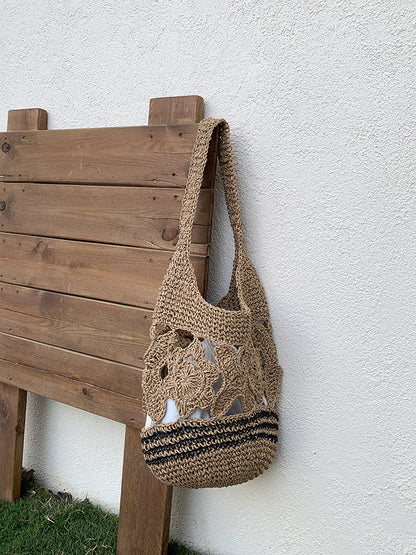 Summer Shoulder Tote Bag Beach Vacation Retro Woven Bag