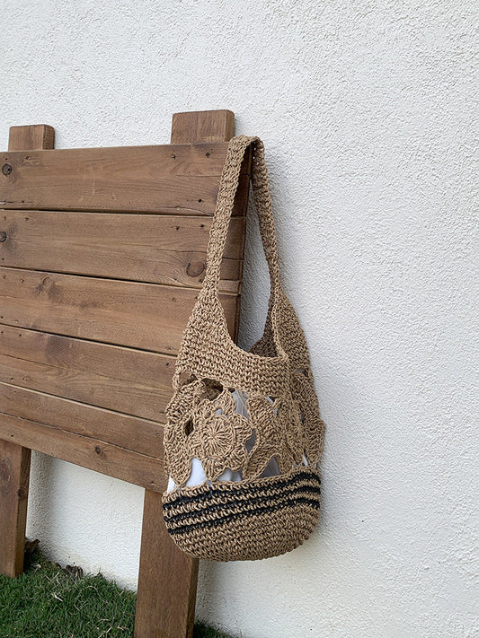 Summer Shoulder Tote Bag Beach Vacation Retro Woven Bag