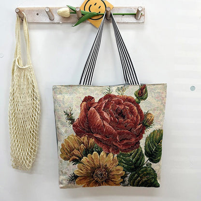 Large Capacity Tote Bag with Golden Embroidery Creative Pattern