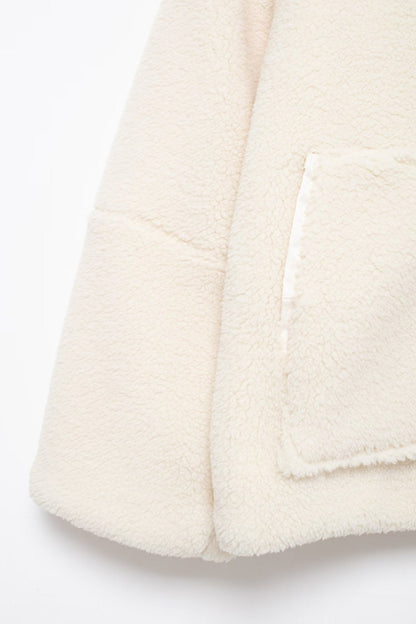 Solid Color Zipper Teddy Fleece Loose Jacket