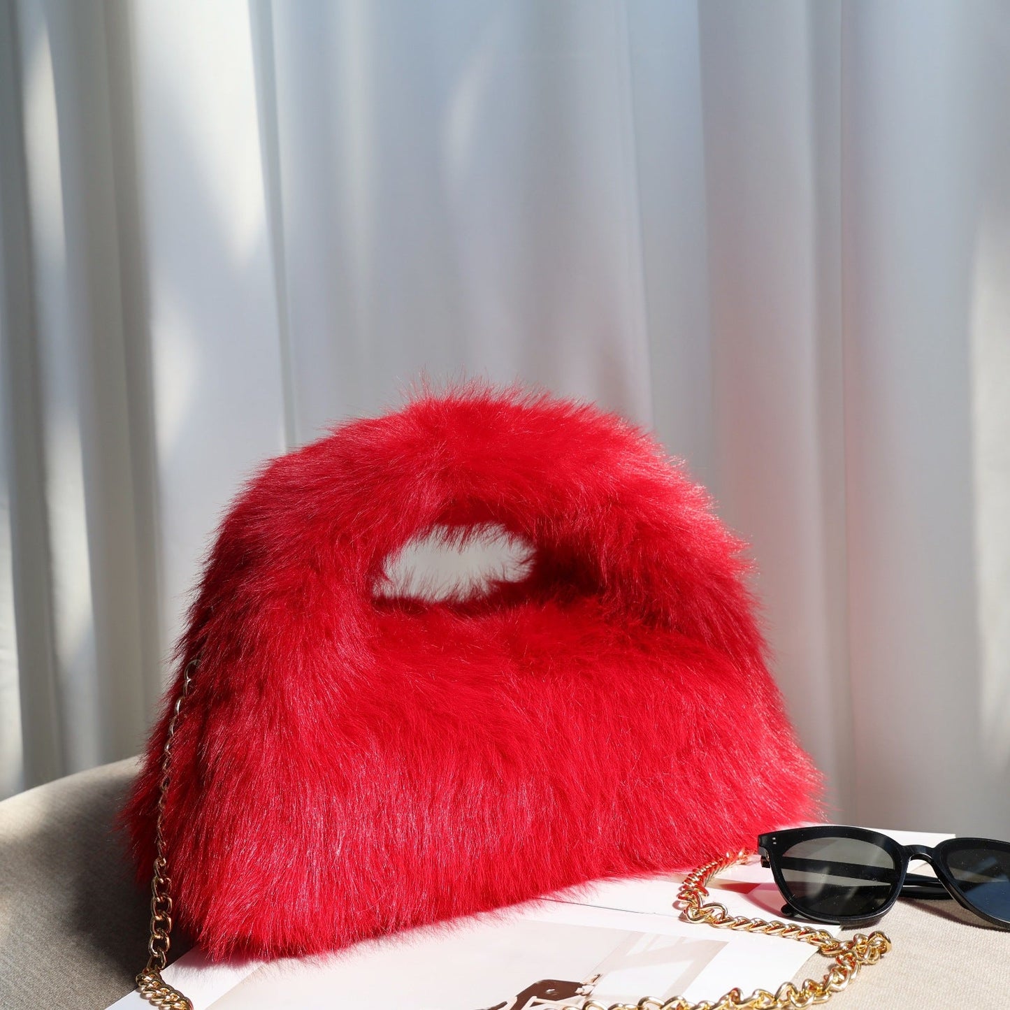 Solid Color Soft Fluffy Fur Tote Handbag